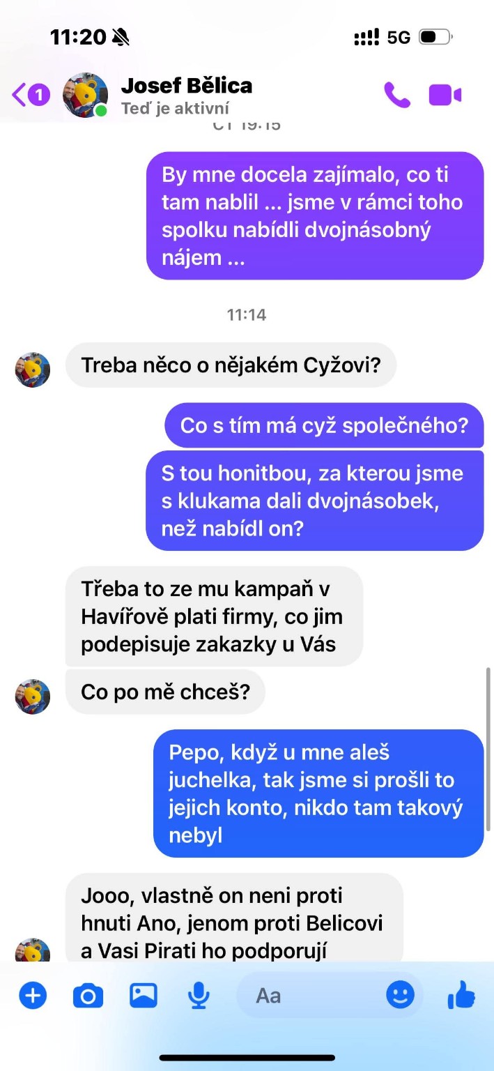 Komunikace zveřejněná Petrem Kuśem. Spor o honitbu, tvrzení o financování kampaně a Kuśova odpověď.