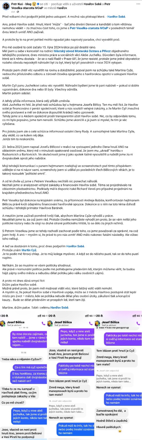 Celý text příspěvku o původu sporu, Martinu Cyžovi a podpoře Havířova Sobě.
