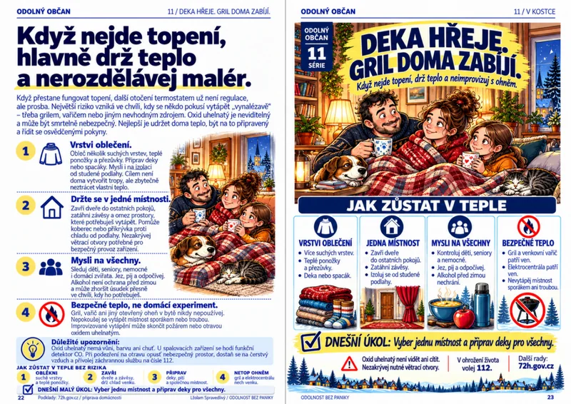 Informační karta Odolný občan: Deka hřeje, gril doma zabíjí.